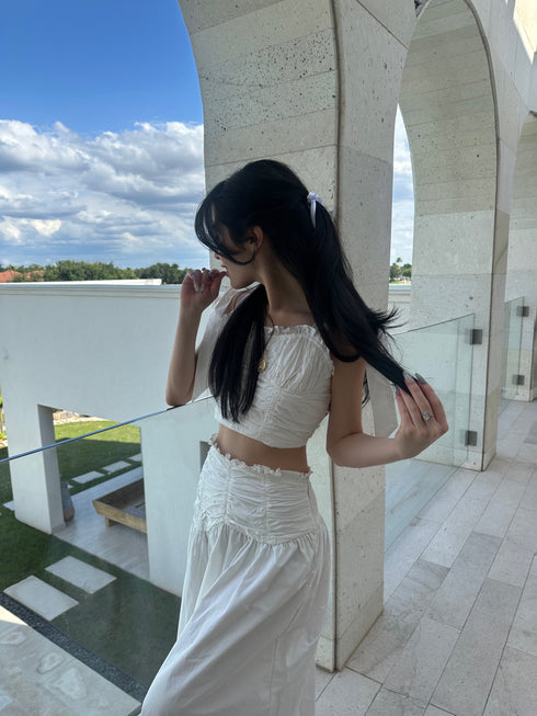OFF WHITE AUDREY RUCKED TOP & SKIRT SET